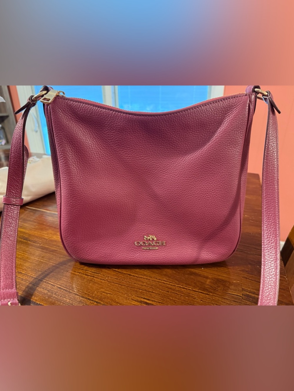 COACH Women's Pebbled Raspberry (dark pink) Leather Ellie File Bag